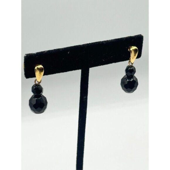 Vintage black crystal dangle earrings - Picture 2 of 5